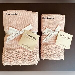 🎁INUP Home Cotton Bath Towel Set with Crochet Trim - 4 Pieces - Pink Sand